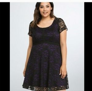 Torrid size 28 purple and black lace skater dress
